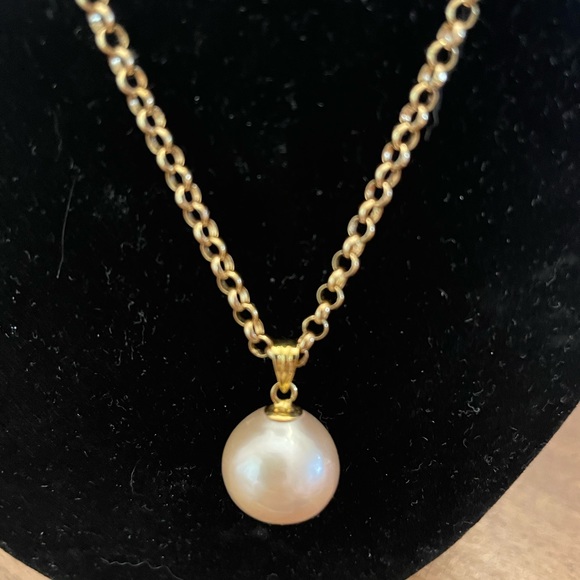 authentic pink edison pearl with 18k solid gold chain 7.59 grams - Picture 4 of 9
